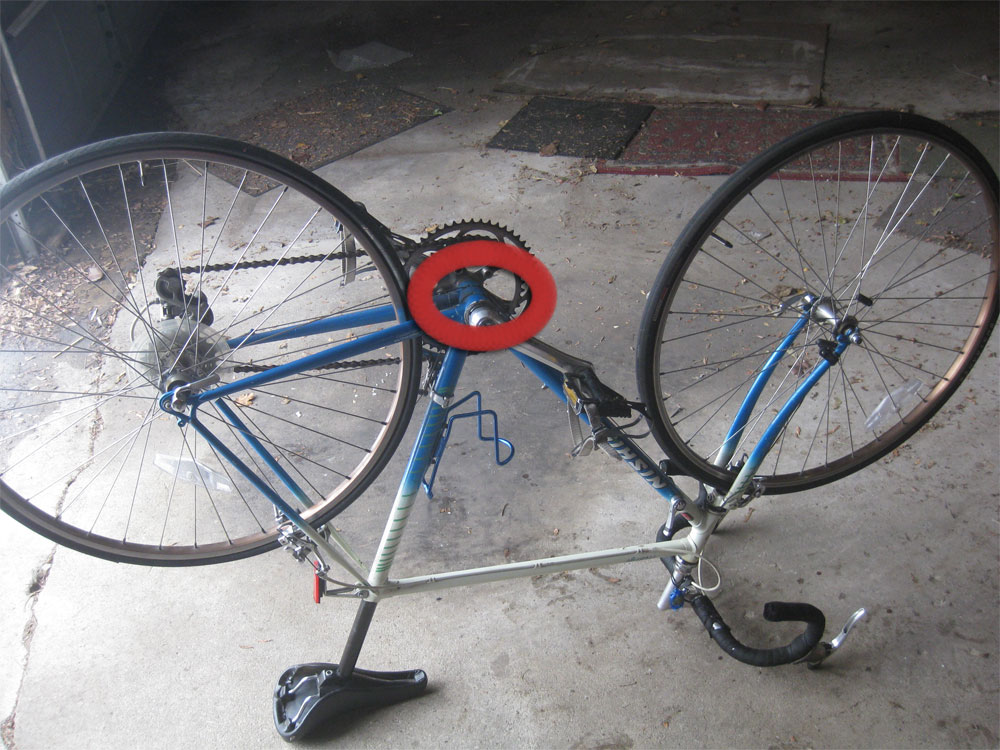 Bike with bottom bracket circled